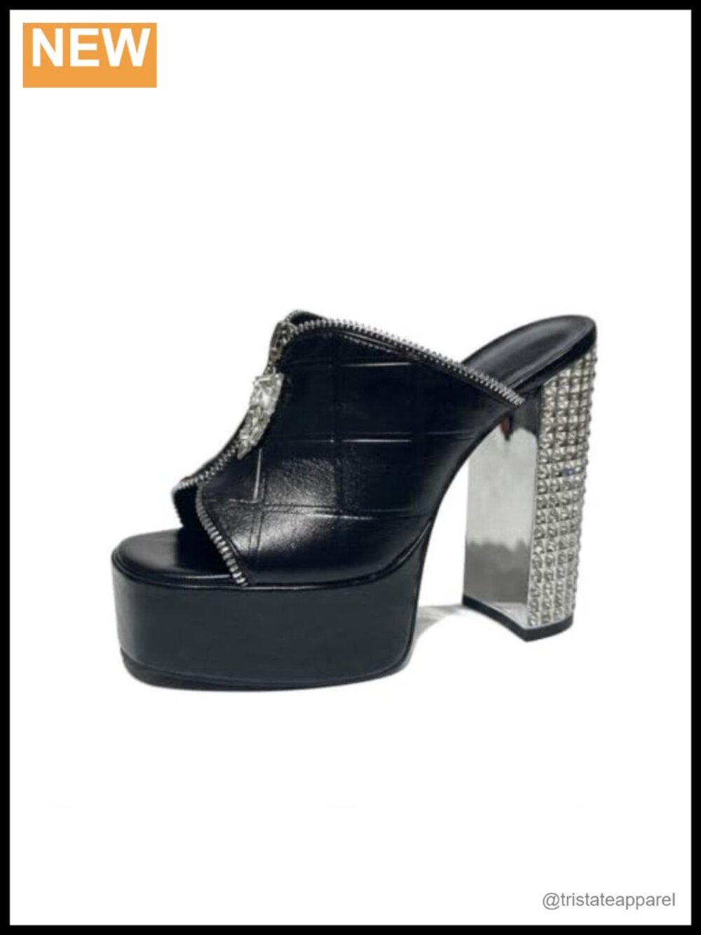 Platform Heeled Sandals Open Toe Rhinestone Block Heel Slip On